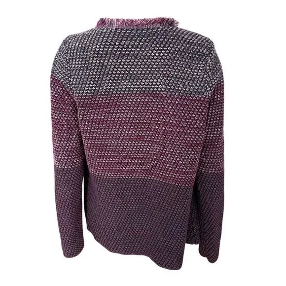 Chico's Marled Fringe cotton blend open front Cardigan Sweater size 1/M - Picture 3 of 7